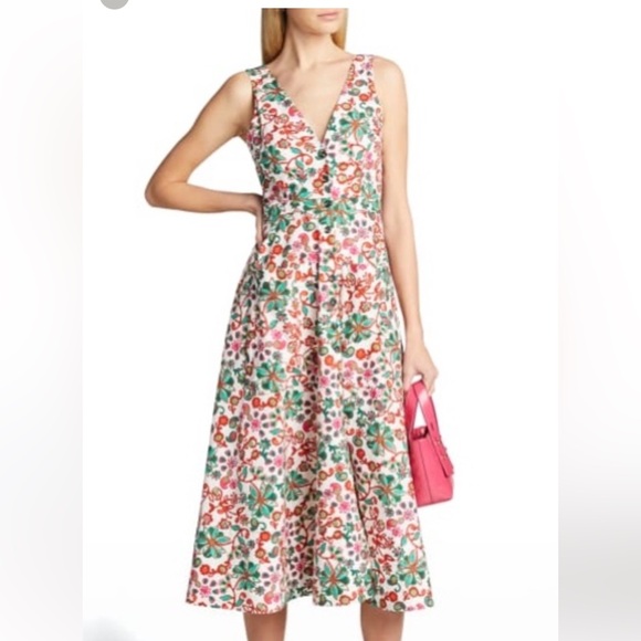 SALONI Dresses & Skirts - Saloni Ivory Succulent Zoey midi Dress  cotton  poplin dress nwt US size 8